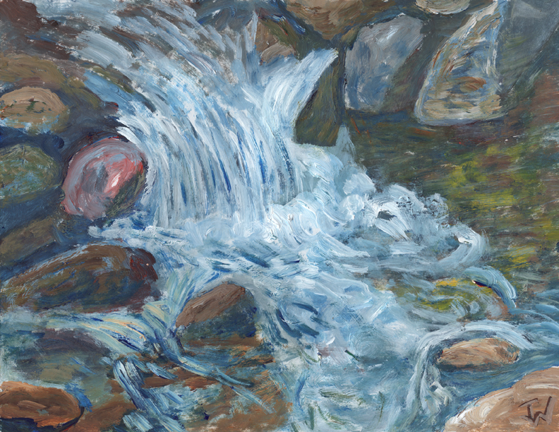 Trail Creek-Acrylic on Cardstock 8.5 x 11in For Sale